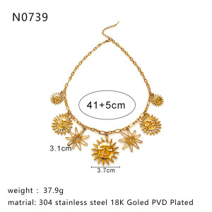 Collier Pendentif Soleil En Acier Inoxydable Étanche Couleur Or (1 Pièce) h5 Image2