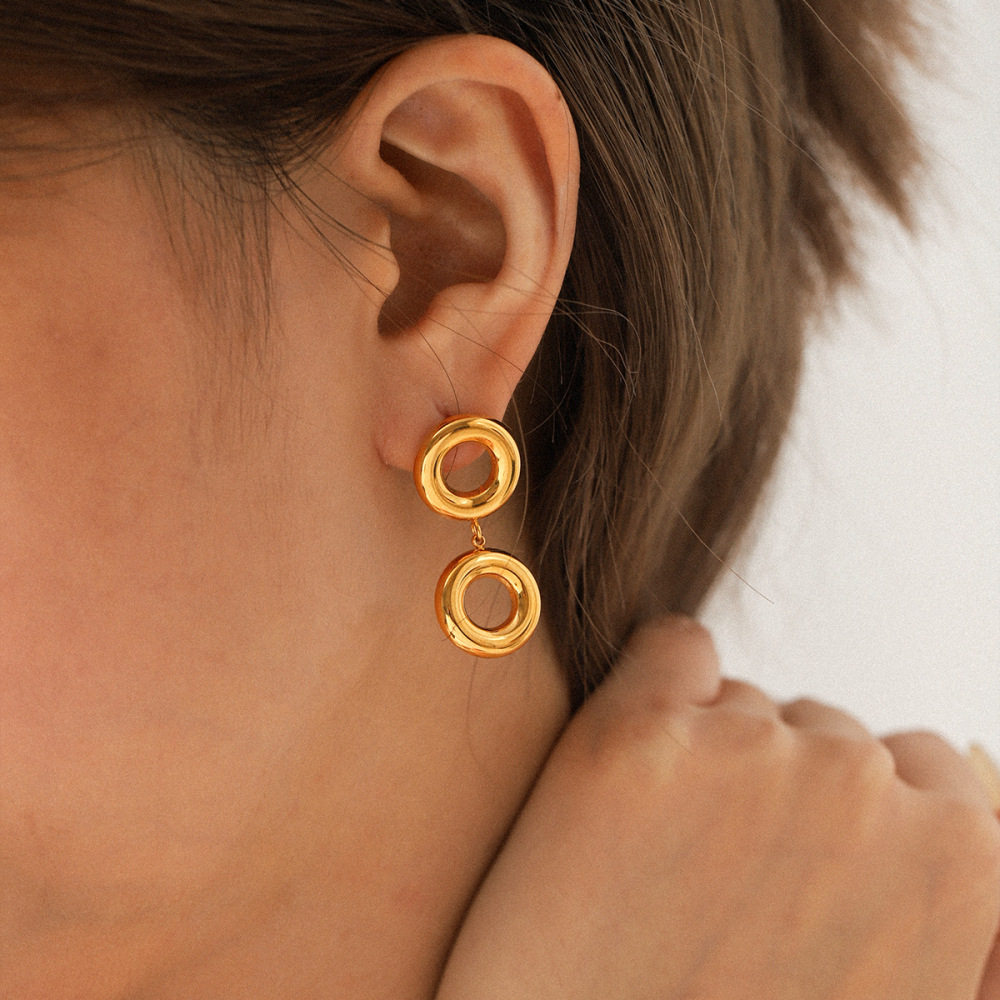 1 Paire De Boucles D'Oreilles Pendantes Rondes En Acier Inoxydable De Couleurs Assorties, Étanches. Image4