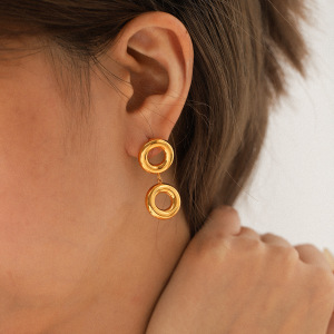 1 Paire De Boucles D'Oreilles Pendantes Rondes En Acier Inoxydable De Couleurs Assorties, Étanches. h5 Image4