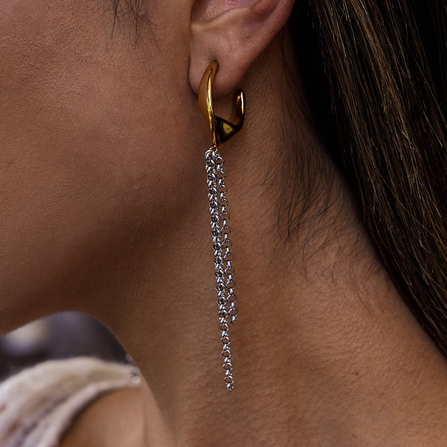 Boucles D'Oreilles Pendantes Minimalistes À Pompons, En Acier Inoxydable Étanche, Couleur Or Et Argent, Pour Femme (1 Paire). Image6
