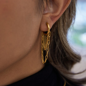 1 Paire De Boucles D'Oreilles Créoles Pour Femme, En Acier Inoxydable Imperméable, Couleur Or, Ornées De Pompons Délicats. h5 Image4