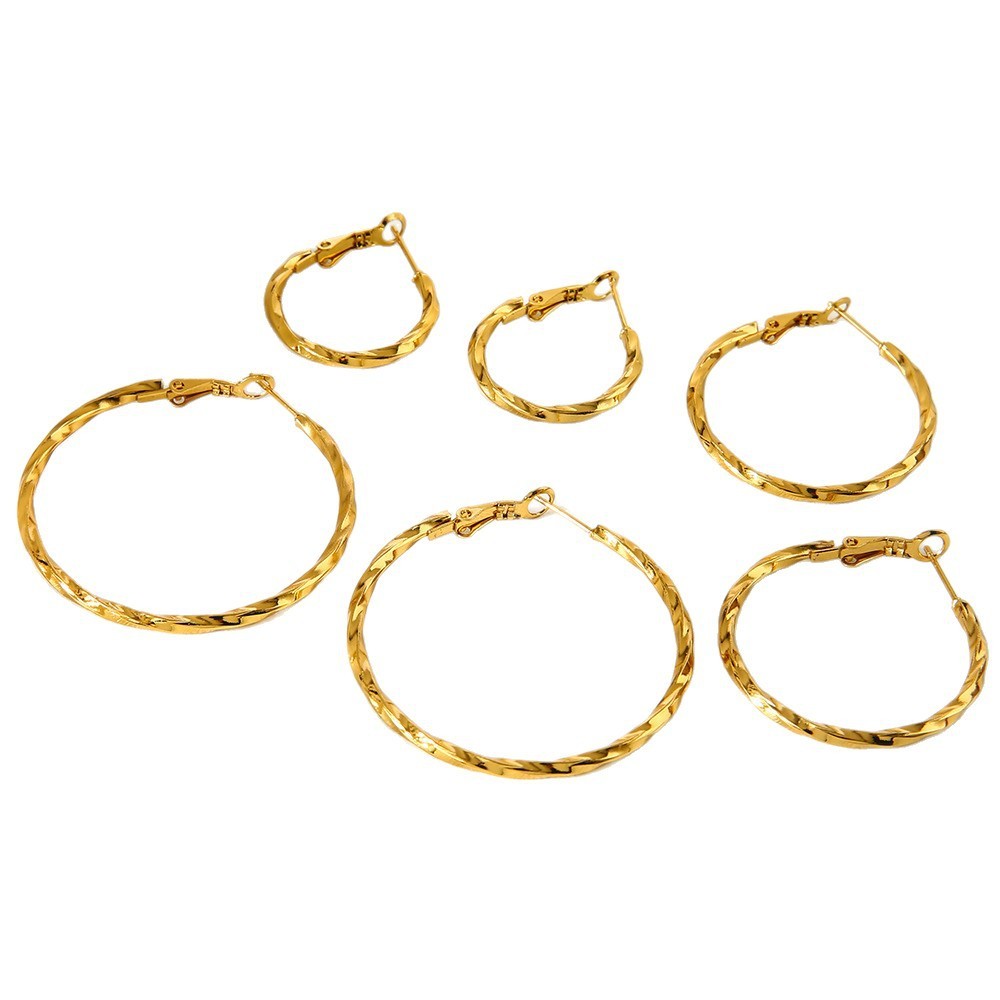 1 Paire De Boucles D'Oreilles Simples Daily Circle En Acier Inoxydable Étanche Couleur Or Pour Femme Image5