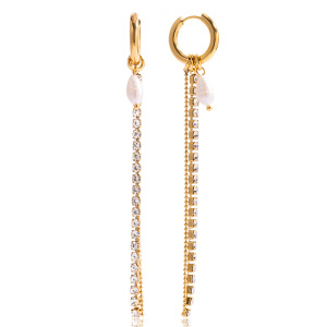 1 Paire De Boucles D'Oreilles Pendantes Exquises À Pompons, En Acier Inoxydable Étanche, Couleur Or Et Perles, Pour Femme. h5