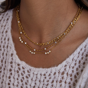Collier Chaîne Femme Sophistiqué À Spirale En Acier Inoxydable, Étanche, Couleur Or, Orné De Zircon (1 Pièce) h5 Image3
