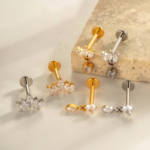 Boucles D'Oreilles Percées Classiques En Alliage De Titane Et Zircone Couleur Or Pour Femme, 1 Pièce h5 Image4