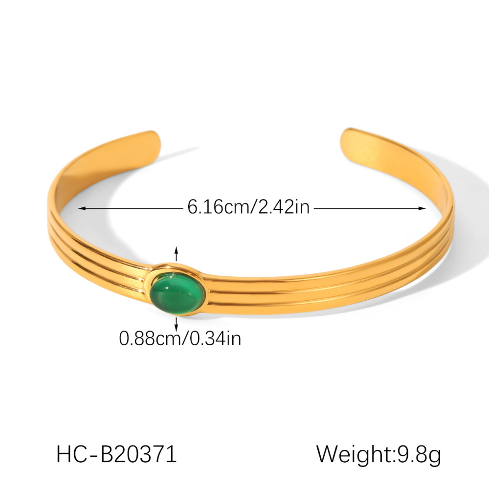 Bracelet Manchette Rétro En Acier Inoxydable Étanche Couleur Or Avec Pierre Naturelle (1 Pièce) Image2