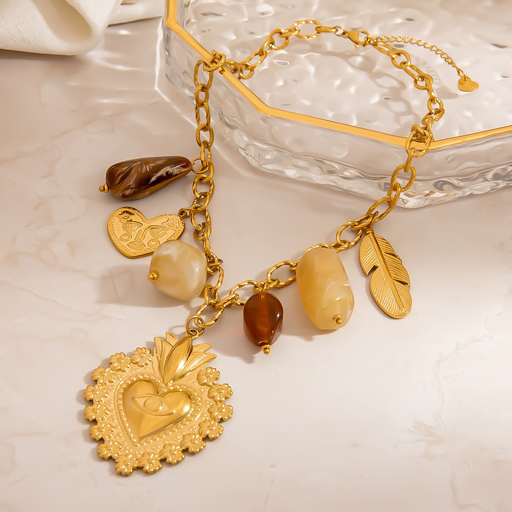 Collier Pendentif Femme En Acier Inoxydable Étanche, Forme Cœur Irrégulière (1 Pièce) h5Image3