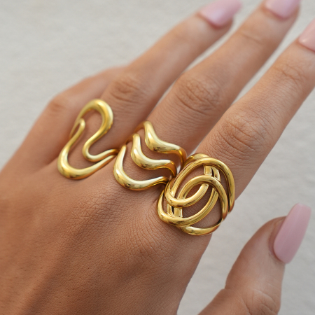 Bague femme simple, rétro, de forme irrégulière, en acier inoxydable, couleur or, étanche.