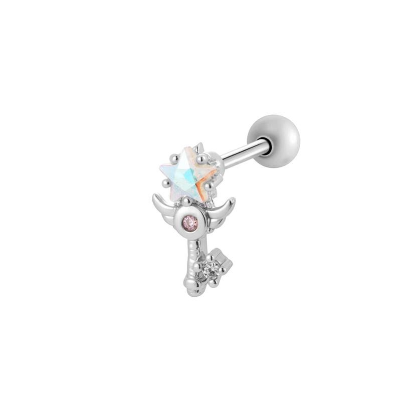 Boucle D'Oreille Piercing Fleur Cuivre Or Zircon 1 Pièce