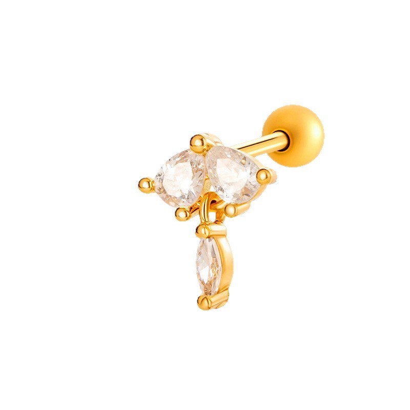 Boucles D'Oreilles Percées Exquises En Forme De Cœur, Couleur Cuivre Et Or, Zircone Cubique, Pour Femme, 1 Pièce Image7