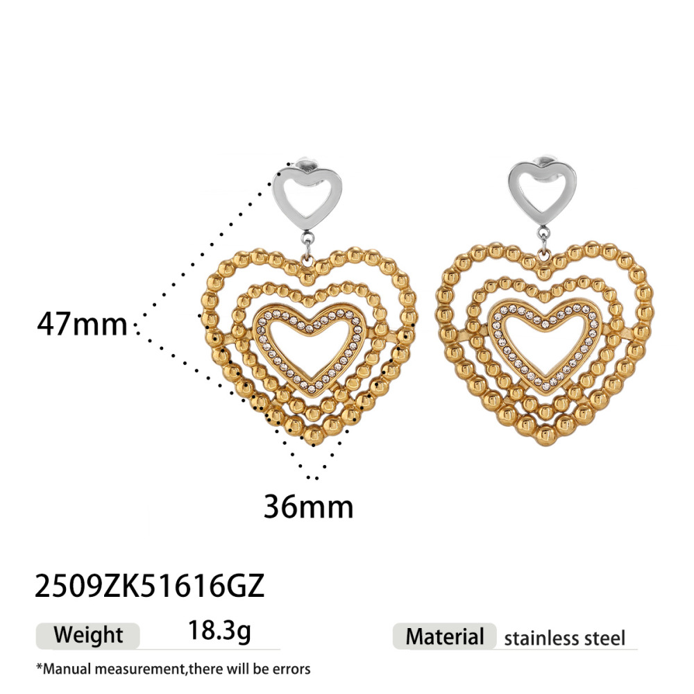 Boucles D'Oreilles Pendantes En Acier Inoxydable Doré, Étanches, En Forme De Cœur Et D'Étoile (1 Paire)