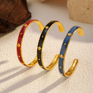 Bracelet Manchette Étanche En Acier Inoxydable Émaillé Doré (1 Pièce) h5 Image2
