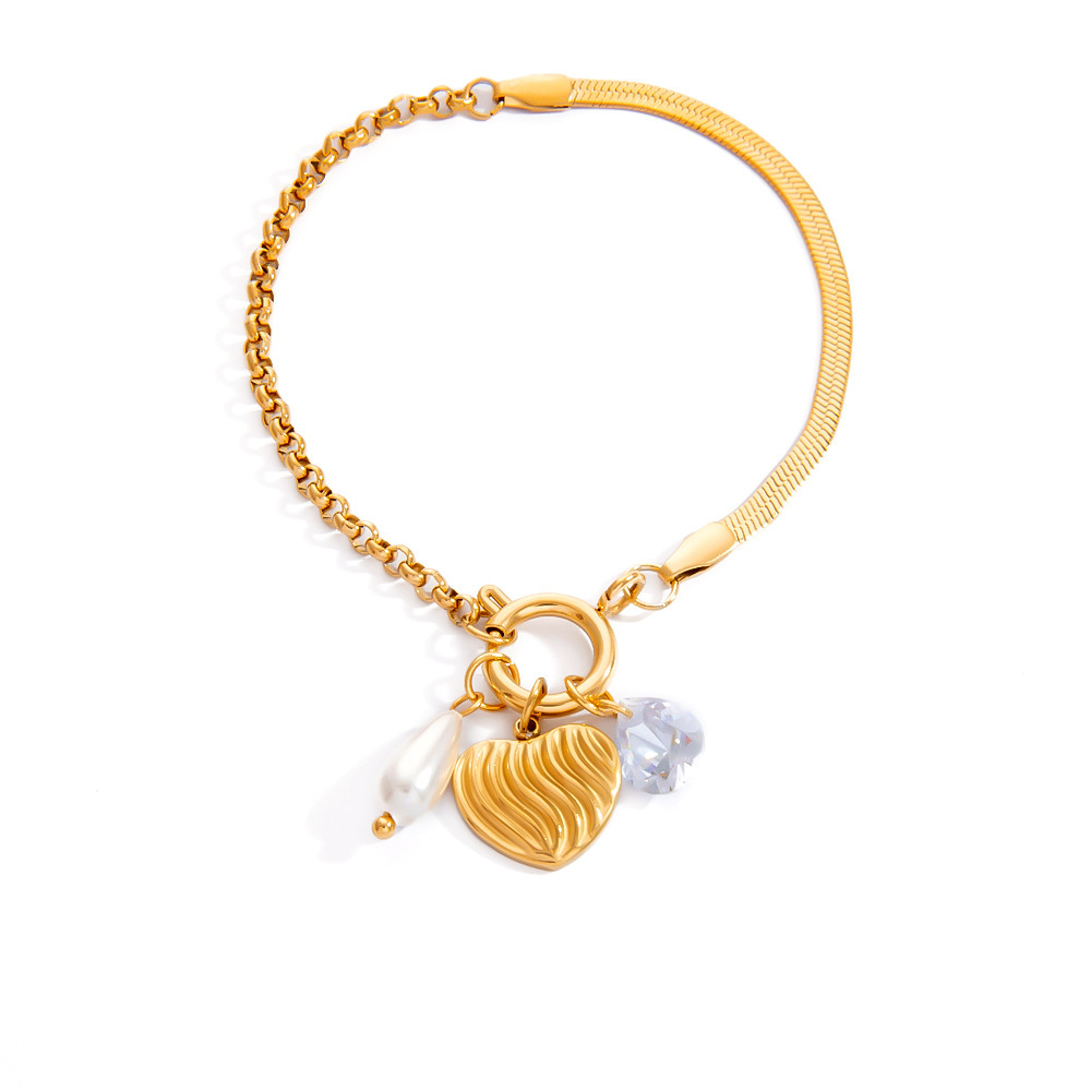 Bracelet Élégant En Acier Inoxydable Étanche Avec Breloque En Zircon En Forme De Cœur (1 Pièce) Image5
