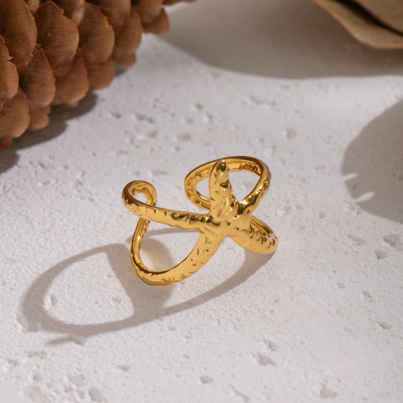 Bague tendance en acier inoxydable doré, 1 pièce, motif étoile de mer