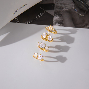 Bague Pour Femme En Acier Inoxydable Doré, Étanche, Ornée D'Un Zircon Et D'Une Goutte Brillante (1 Pièce). h5 Image5