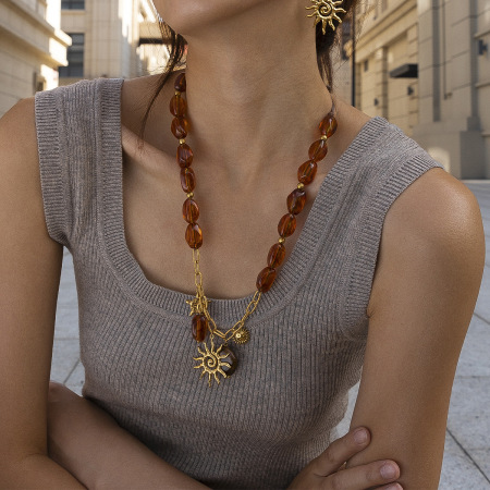 Collier en acier inoxydable doré étanche avec perles acryliques (1 pièce) 2