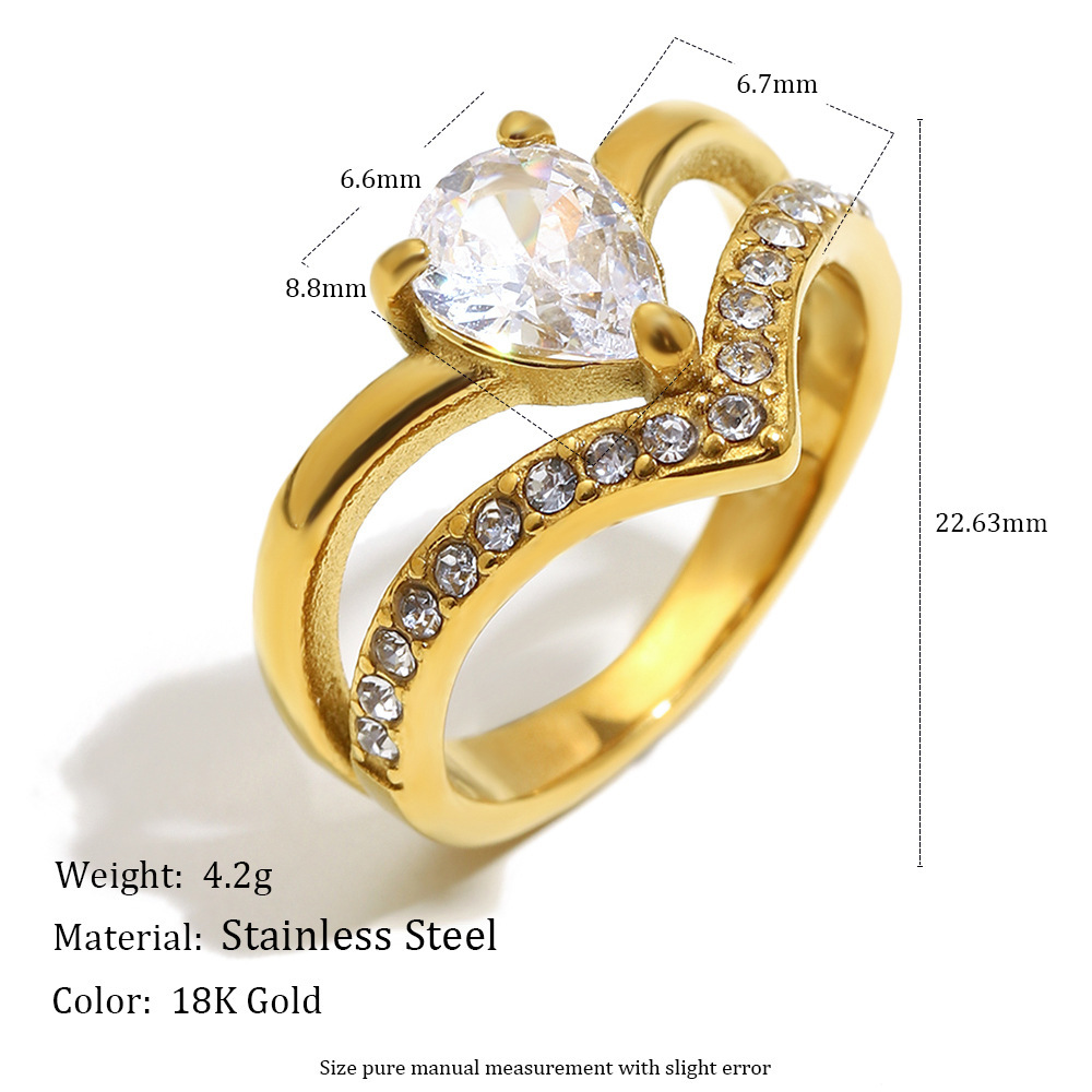 Bague Crownluxury Heart Pour Femme, En Acier Inoxydable Étanche, Couleur Or, Ornée De Pierres Précieuses (1 Pièce). Image5