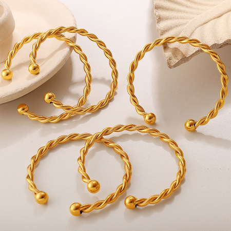 Bracelet manchette torsadé en acier inoxydable, étanche, couleur or (1 pièce)