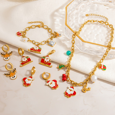 Ensemble de bijoux ethniques de Noël romantiques pour femmes, en acier inoxydable étanche (1 pièce).