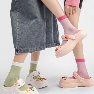 1 Paire De Chaussettes Mi-Mollet Simples En Coton Pour Femme h5 Image4