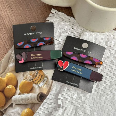 1 paire de pinces à cheveux en plastique pour femme, série romantique, motif cœur mignon