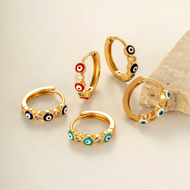 Boucles D'Oreilles Créoles Pour Femme, Motif Œil, Cuivre, Or, Zircone Image4