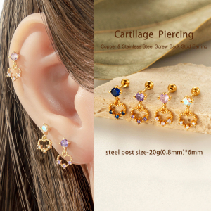 Boucle D'Oreille Piercing En Forme De Cœur En Cuivre Doré Et Zircon h5 Image4