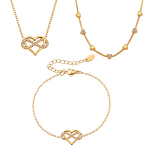 Ensembles De Bijoux Pour Femmes En Acier Inoxydable Imperméable Avec Zircon Doré, Motif Cœur Romantique Et Infini h5 Image6