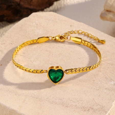 Bracelet à breloques en acier inoxydable doré, étanche, en forme de cœur (1 pièce)
