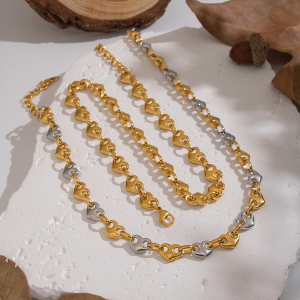 Ensemble Collier Et Collier En Acier Inoxydable Étanche, Couleur Or Et Argent, Avec Motif Cœur h5 Image3