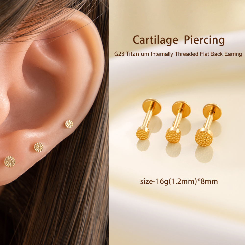 Boucles D'Oreilles Percées Simples En Alliage De Titane Doré Pour Femme, 1 Pièce h5Image5