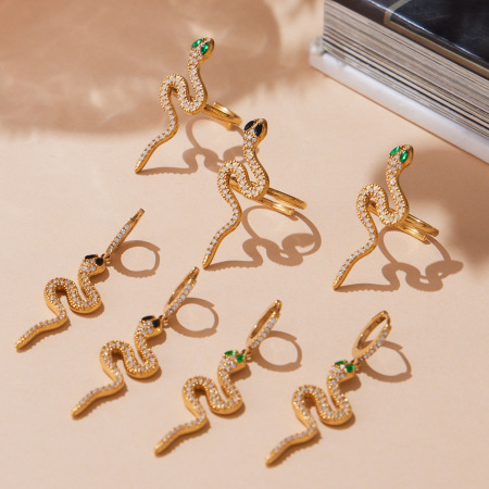 Ensembles de bijoux sophistiqués pour femmes, en acier inoxydable, étanches, couleur or, avec motif serpent et zircon. 2