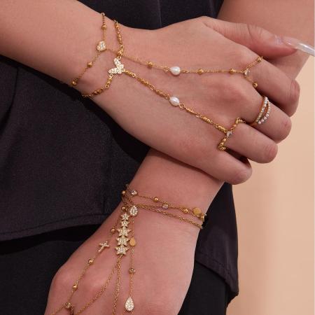 Bracelet chaîne femme classique en acier inoxydable, étanche, couleur or, orné d'un zircon (1 pièce).