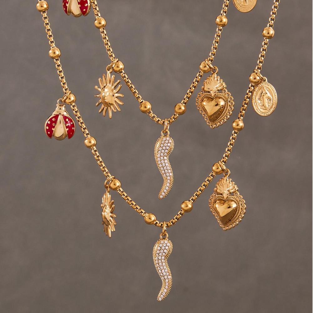 Collier Pendentif Femme Luxueux En Acier Inoxydable Couleur Or, Motif Poivre, 1 Pièce Image5