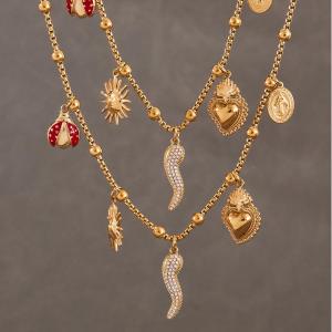 Collier Pendentif Femme Luxueux En Acier Inoxydable Couleur Or, Motif Poivre, 1 Pièce h5 Image5