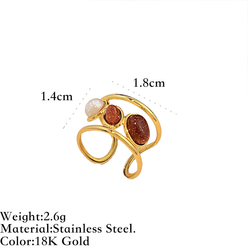 Bague Rétro En Acier Inoxydable De Forme Irrégulière, Étanche, Couleur Or, Avec Pierre Naturelle (1 Pièce).