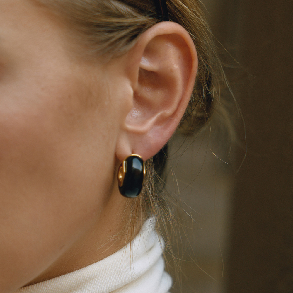 1 Paire De Boucles D'Oreilles Créoles Rétro En Résine Couleur Or Pour Femme Image4