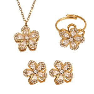 Ensembles De Bijoux Pour Femmes En Acier Inoxydable Doré, Rotatifs, Étanches, Avec Zircon Et Motif Floral Classique h5 Image6
