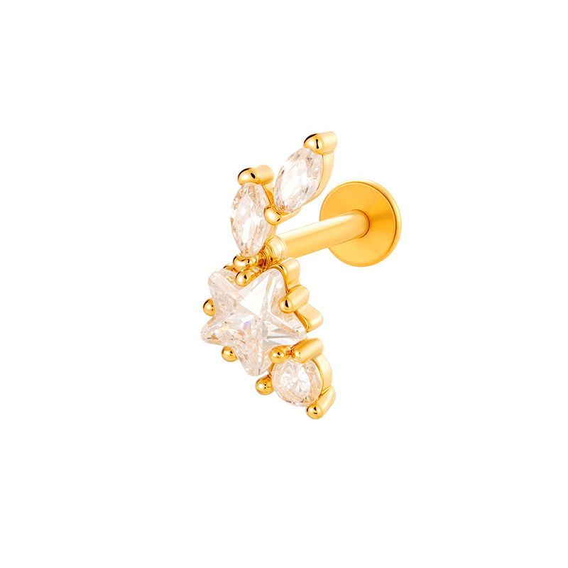 Boucles D'Oreilles Perçantes Pour Femmes, 1 Pièce, Motif Géométrique, Alliage De Cuivre Et De Titane, Couleur Or, Zircone 