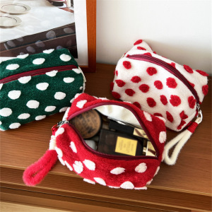 Trousse De Maquillage En Peluche À Pois Pour Femme, Série Romantique, 1 Pièce h5 Image4