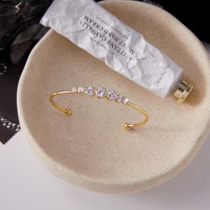 Bracelet Jonc Luxueux Pour Femme, En Acier Inoxydable, Étanche, Couleur Or, Orné De Zircon (1 Pièce) h5 Image5
