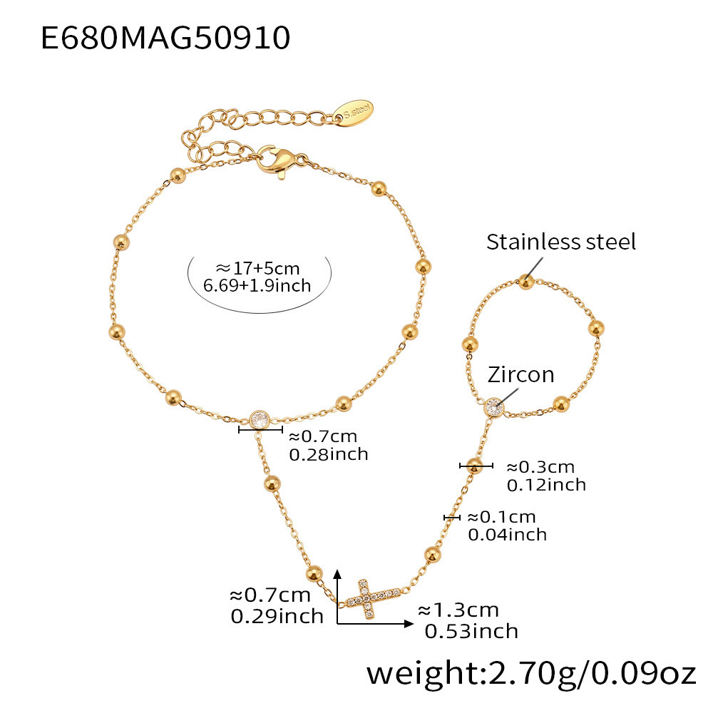 Bracelet Chaîne Femme Classique En Acier Inoxydable, Étanche, Couleur Or, Orné D'Un Zircon (1 Pièce). 