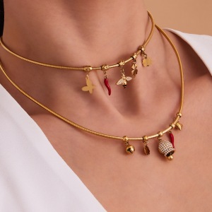 Collier Pendentif Femme Sophistiqué En Acier Inoxydable, Couleur Or, Orné D'Un Zircon Et Représentant Une Abeille (1 Pièce) h5 Image2