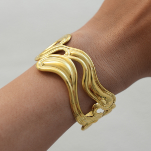 Bracelet Jonc Femme Simple, Rétro, De Forme Irrégulière, En Acier Inoxydable, Couleur Or, Étanche (1 Pièce) h5 Image3
