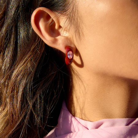 1 paire de boucles d'oreilles créoles vintage pour femme, en acier inoxydable rouge étanche, couleur or et zircon. 2