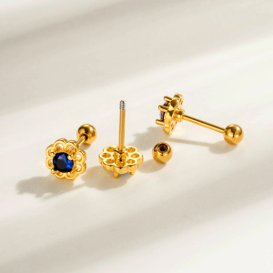 Boucle D'Oreille Piercing Fleur Cuivre Or Zircon 1 Pièce h5 Image3
