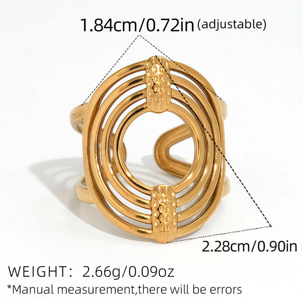Bague Femme Décontractée, Ronde, En Acier Inoxydable Étanche Couleur Or (1 Pièce) h5Image2