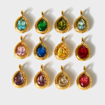 Pendentif femme luxueux et élégant en forme de goutte, en acier inoxydable étanche couleur or (1 pièce)