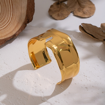 Bracelet manchette étanche en acier inoxydable doré (1 pièce) 2
