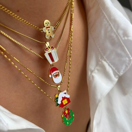 Collier pendentif de Noël en acier inoxydable étanche couleur or (1 pièce) 2